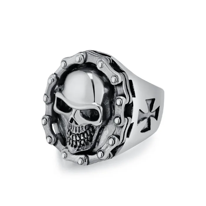 Wholesale Vintage Biker Skull Chain Ring – Stainless Steel Hip Hop Men’s Band Factory Price