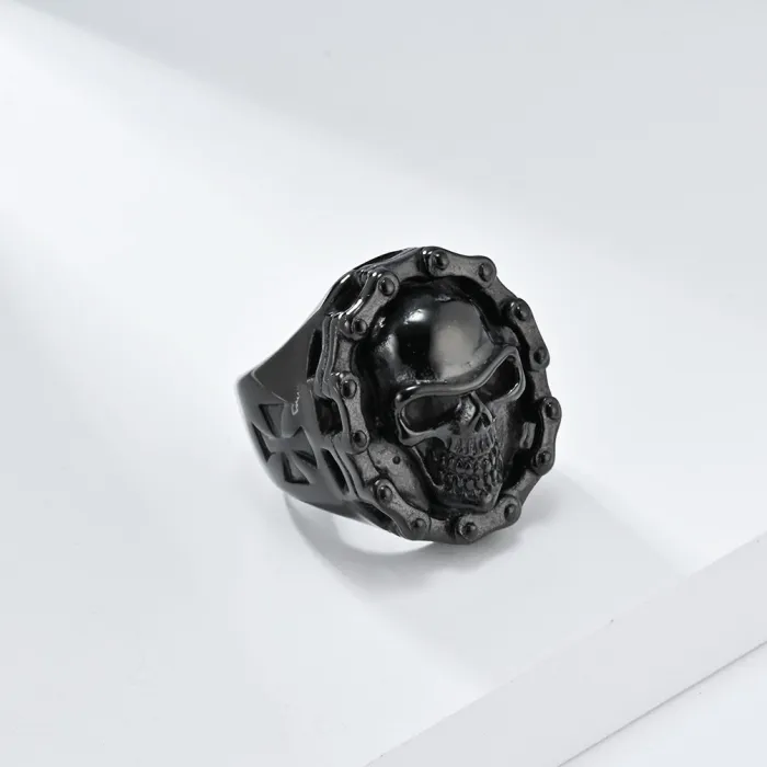 Wholesale Vintage Biker Skull Chain Ring – Stainless Steel Hip Hop Men’s Band Factory Price