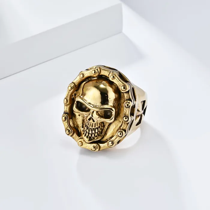 Wholesale Vintage Biker Skull Chain Ring – Stainless Steel Hip Hop Men’s Band Factory Price
